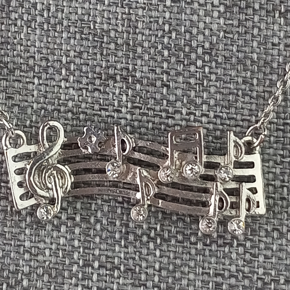 Musical Notes Necklace with Rhinestones - Picture 2 of 5